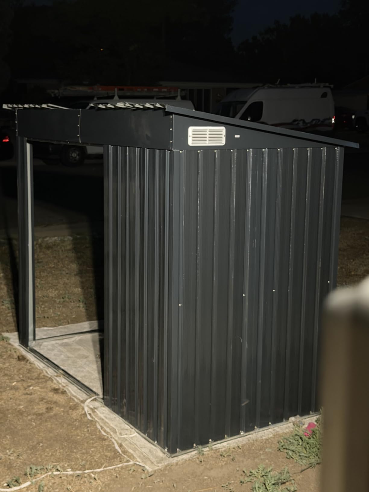 8'x12' Outdoor Lean to Storage Shed with Triple Doors Utility Galvanized Steel Sheds for Vertical Storage, Dual Lock Metal Shed with Sloped Roof for Mower,Bike,Garden Tools (Black) customer photo 2