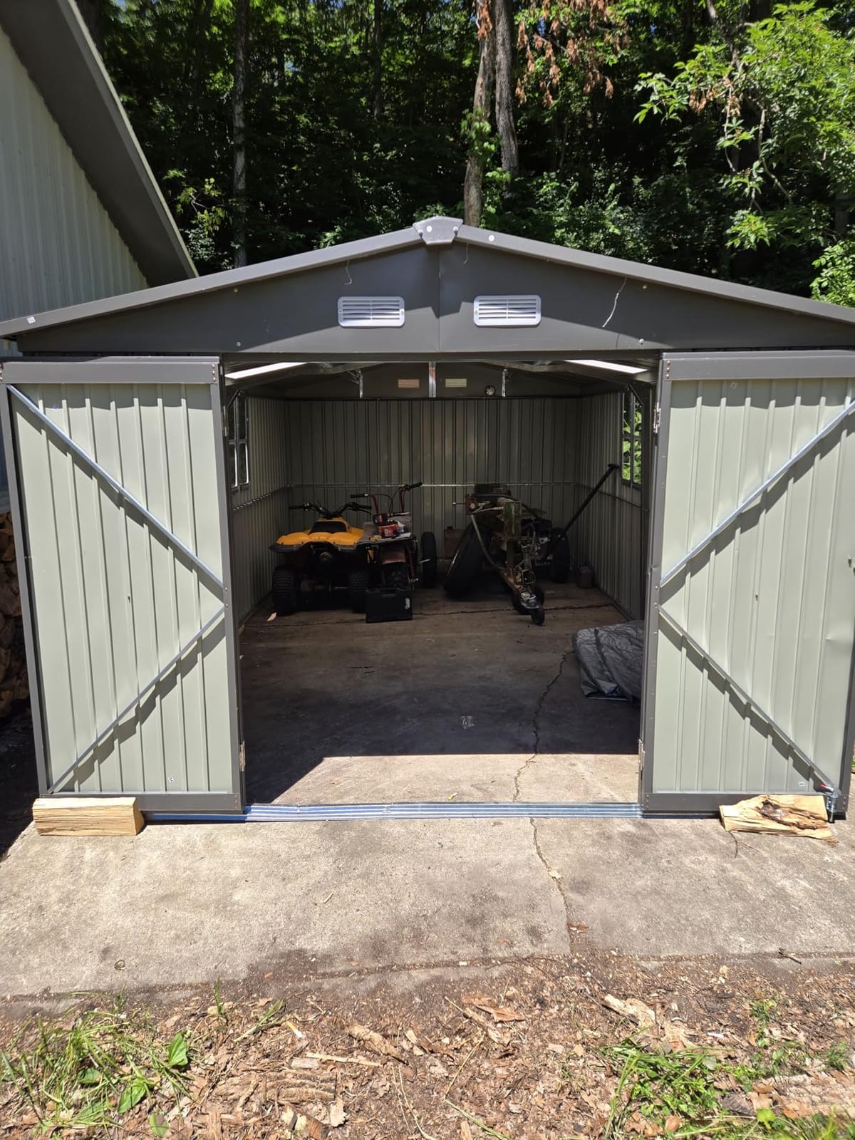Qucitent 10x14 FT Outdoor Storage Shed, 3-in-1 Metal Garage & Workshop with Side Lean-to, Waterproof Steel for Ride-on Mower, ATV, Motorcycle, Gear.120 L*169