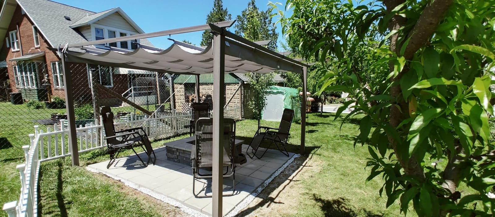 HAPPATIO 10' X 10' Retractable Pergola with Sun Shade Canopy, Patio Aluminum Frame Shelter for Backyards, Gardens, Porch, Includes Ground Studs and Expansion Screws (Grey) customer photo 1
