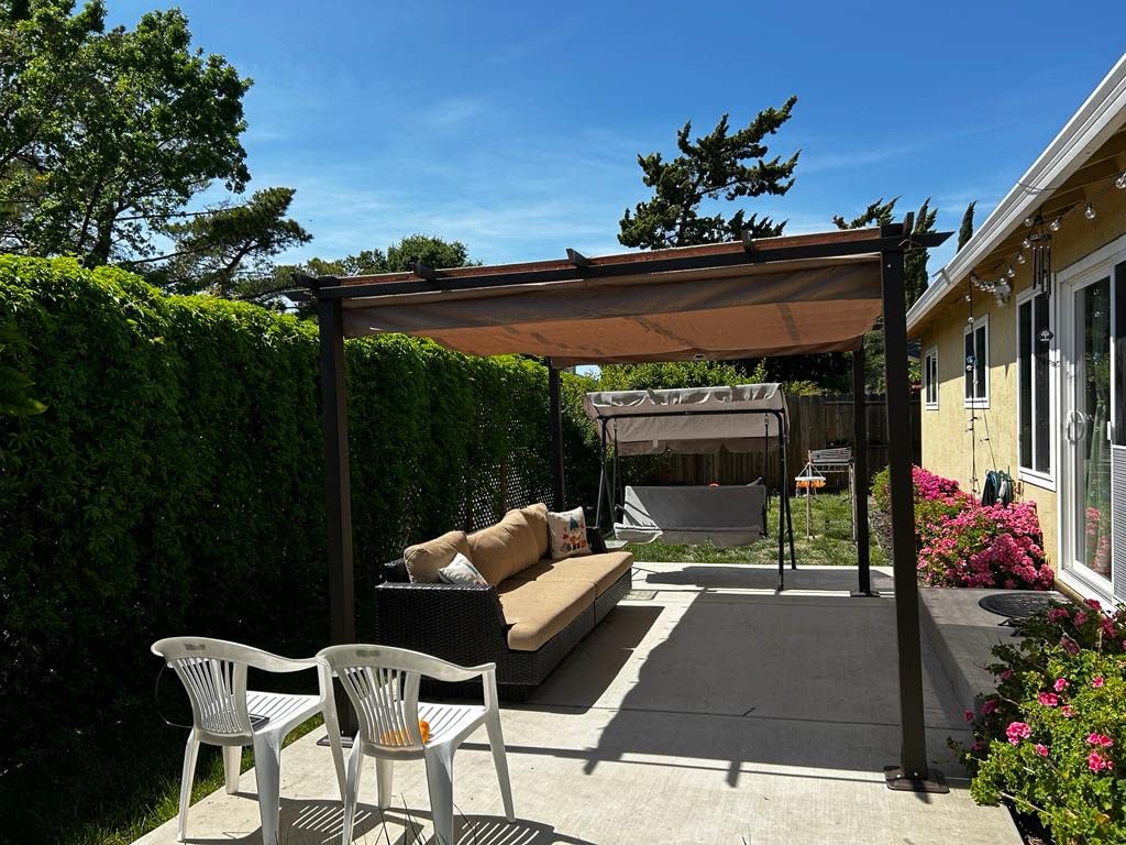 HAPPATIO 10' X 10' Retractable Pergola with Sun Shade Canopy, Patio Aluminum Frame Shelter for Backyards, Gardens, Porch, Includes Ground Studs and Expansion Screws (Grey) customer photo 2