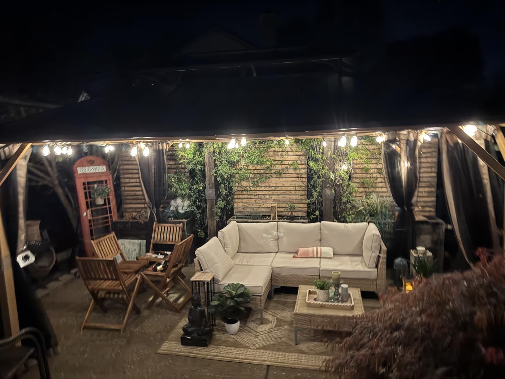 Modern Shade Hardtop Gazebo 10x12 with 4 LED Lights for Backyard Wood Grain customer photo 1