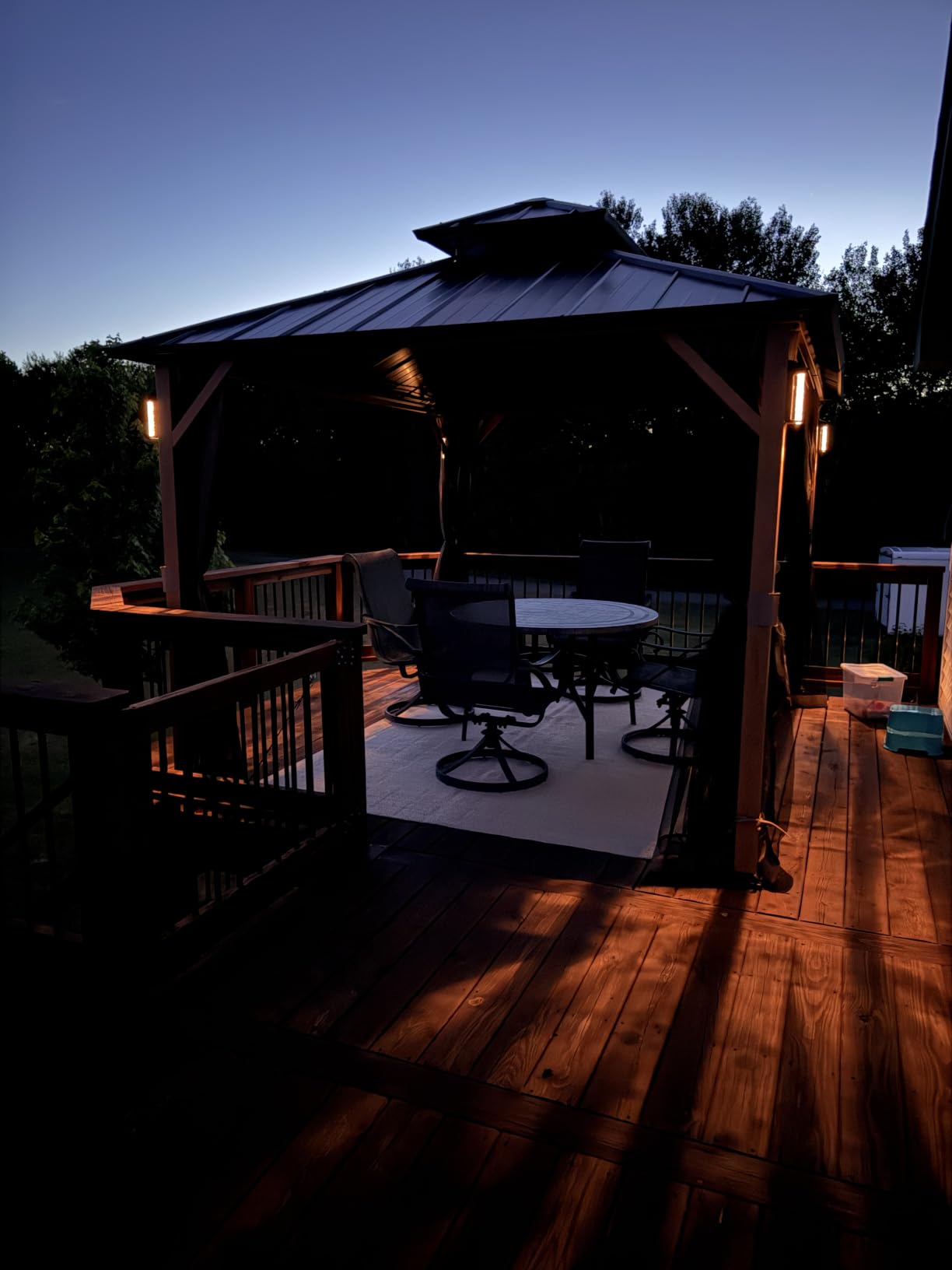 Modern Shade Hardtop Gazebo 10x12 with 4 LED Lights for Backyard Wood Grain customer photo 2